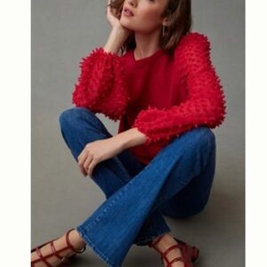 Maeve textured sleeve top RED